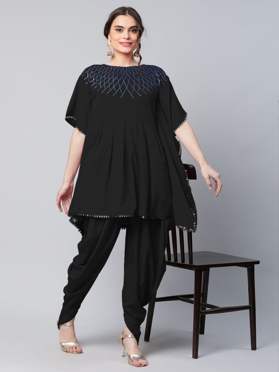 Ahalyaa Women Black Crepe Glitter Printed Kurta with Dhoti Pants - Distacart
