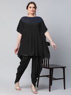 Ahalyaa Women Black Crepe Glitter Printed Kurta with Dhoti Pants - Distacart