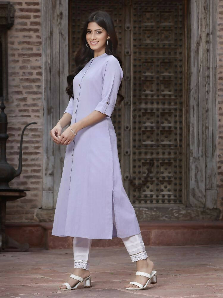 Juniper Women`s Lilac Cotton Flex Solid A-Line Kurta - Distacart