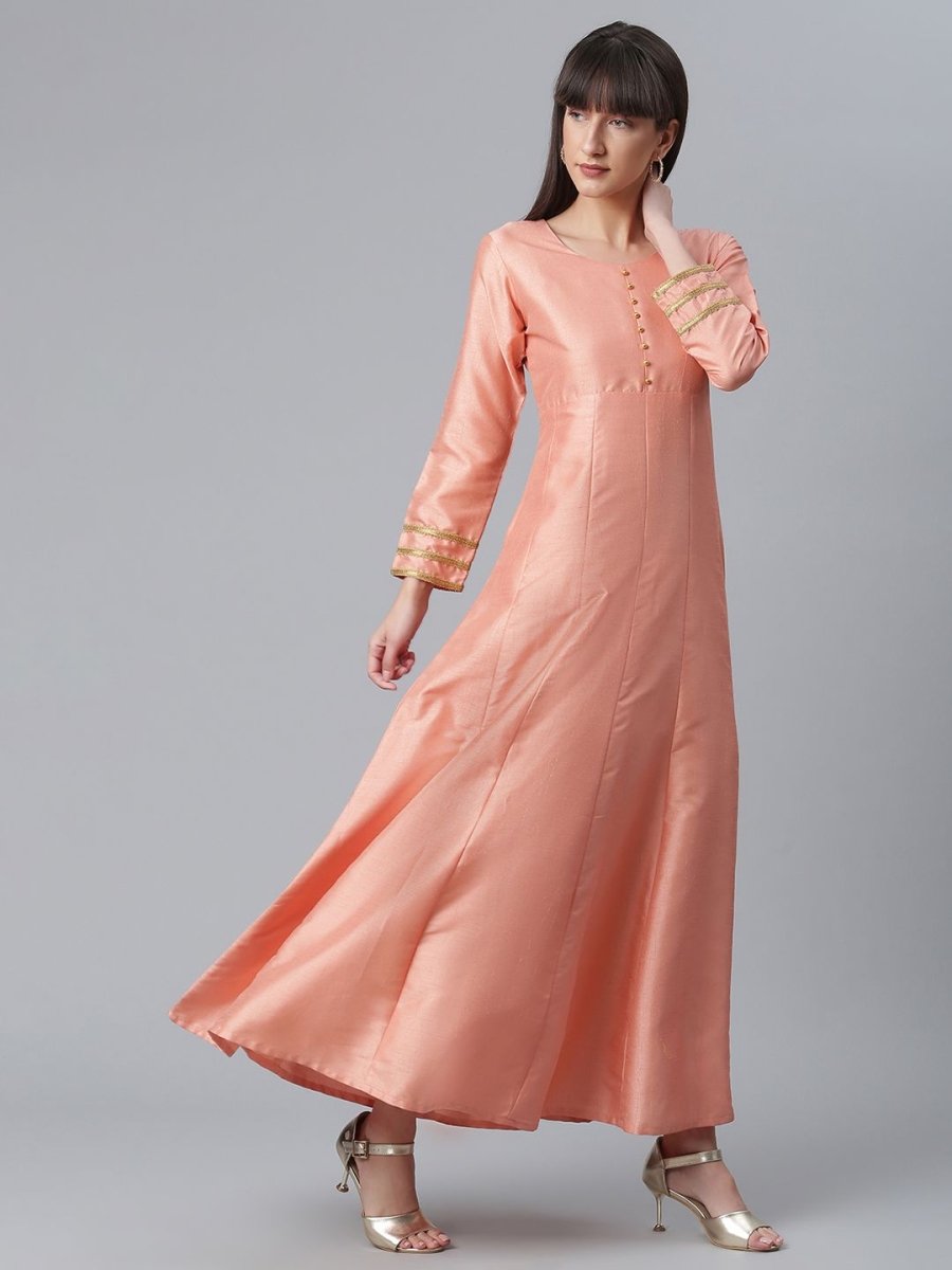 Ahalyaa Poly Silk Peach Kurta With Dupatta Set