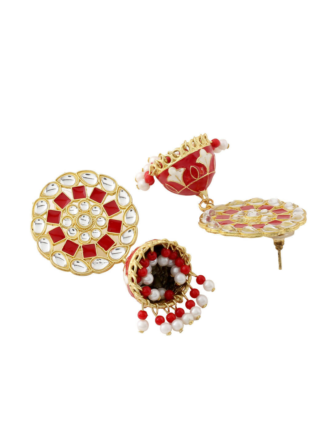 NVR Women Gold Plated Red Dome Shaped Meenkari Jhumkas Earrings - Distacart