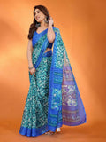 PR Fashion Blue Kota Doria Printed Saree
