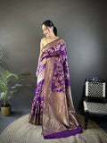 Joban Fashion Purple Floral & Ethnic Motifs Design Soft Silk Meenakari Banarasi Saree - Distacart