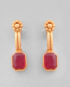 VOJ Gold-Polished Traditional Maroon Stone Studded Necklace And Earrings Set