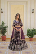 Vastranavya Designer Dyeable Pure Viscose Jacquard Fabric Lehenga Choli & Dupatta Set - Wine