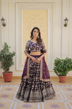 Vastranavya Designer Dyeable Pure Viscose Jacquard Fabric Lehenga Choli & Dupatta Set - Wine