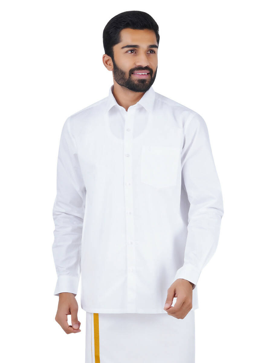 Ramraj Cotton Mens Full Sleeve White Shirt Plus Size - Royal Cotton