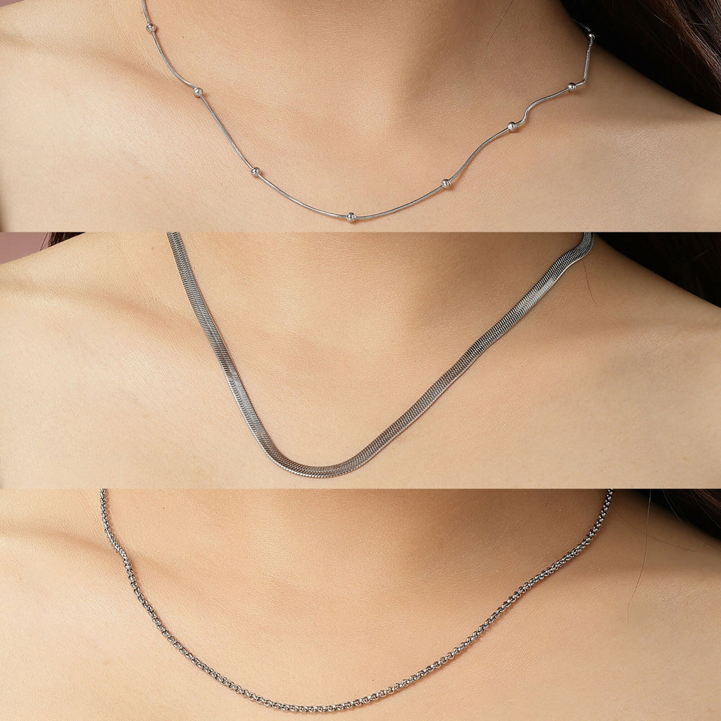 NVR Women's Set of 3 Silver-Toned German Silver Oxidised Chain