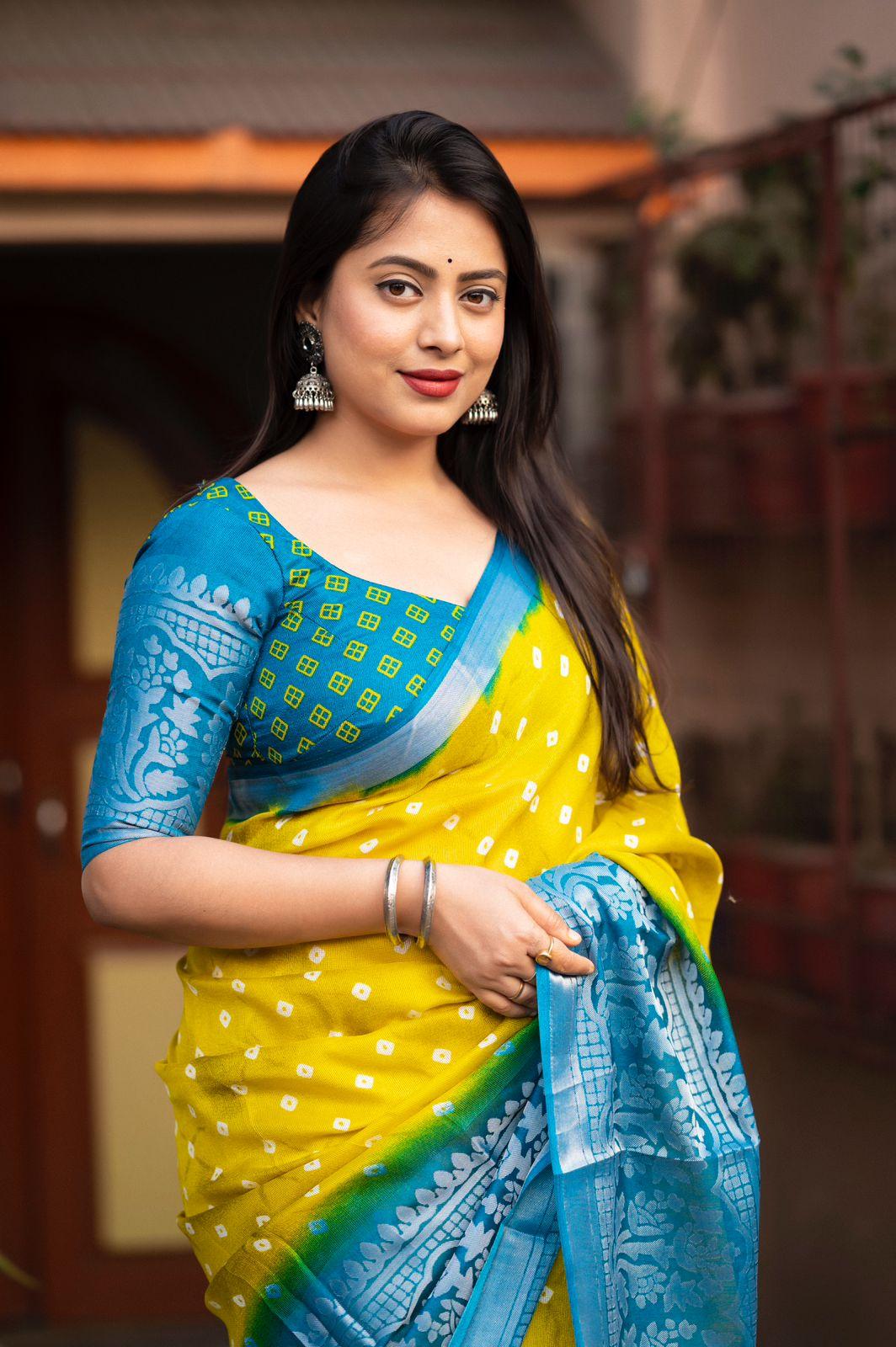 Lemon Jute Silk Printed Saree with Unstitched Blouse - Hiral Fashion