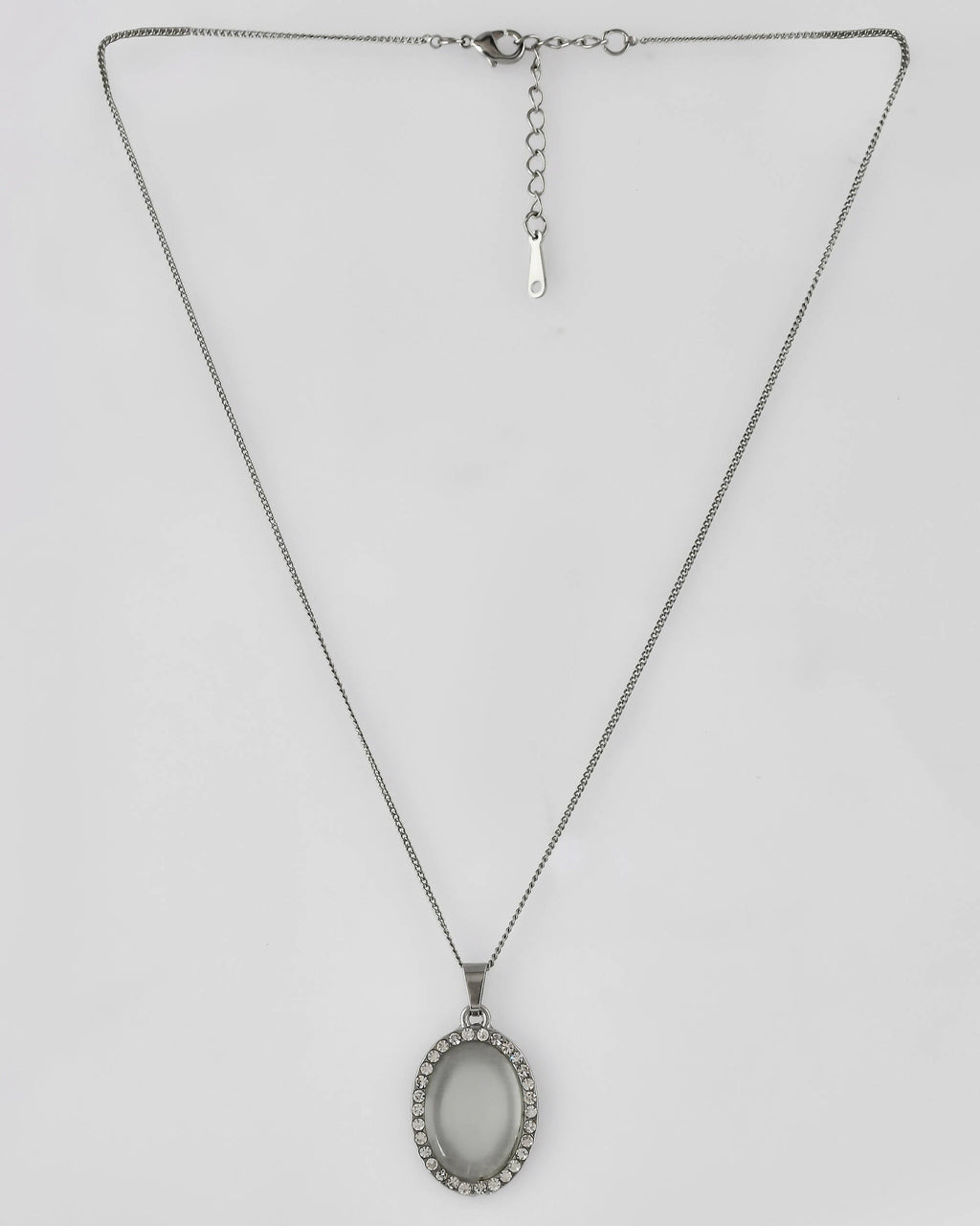 VOJ Women Beads Stainless Steel Sliver-Plated Chain with Oval-Shape Pendant