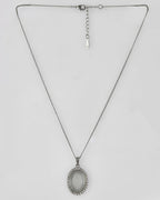 VOJ Women Beads Stainless Steel Sliver-Plated Chain with Oval-Shape Pendant