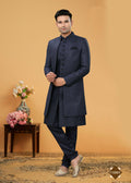 Joban Fashion Men's Navy Blue Art Silk Plain Kurta Pyjama set
