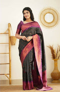 DEIANA'S Beautiful Designer Golden zari Soft Lichi Silk Saree - Black