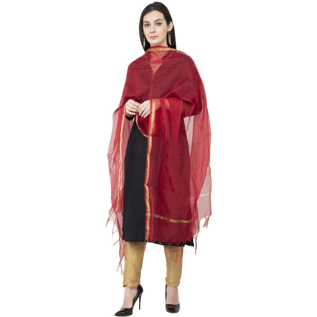 A R SILK Chanderi Piping Regular Dupatta Mehroon Color Dupatta or Chunni