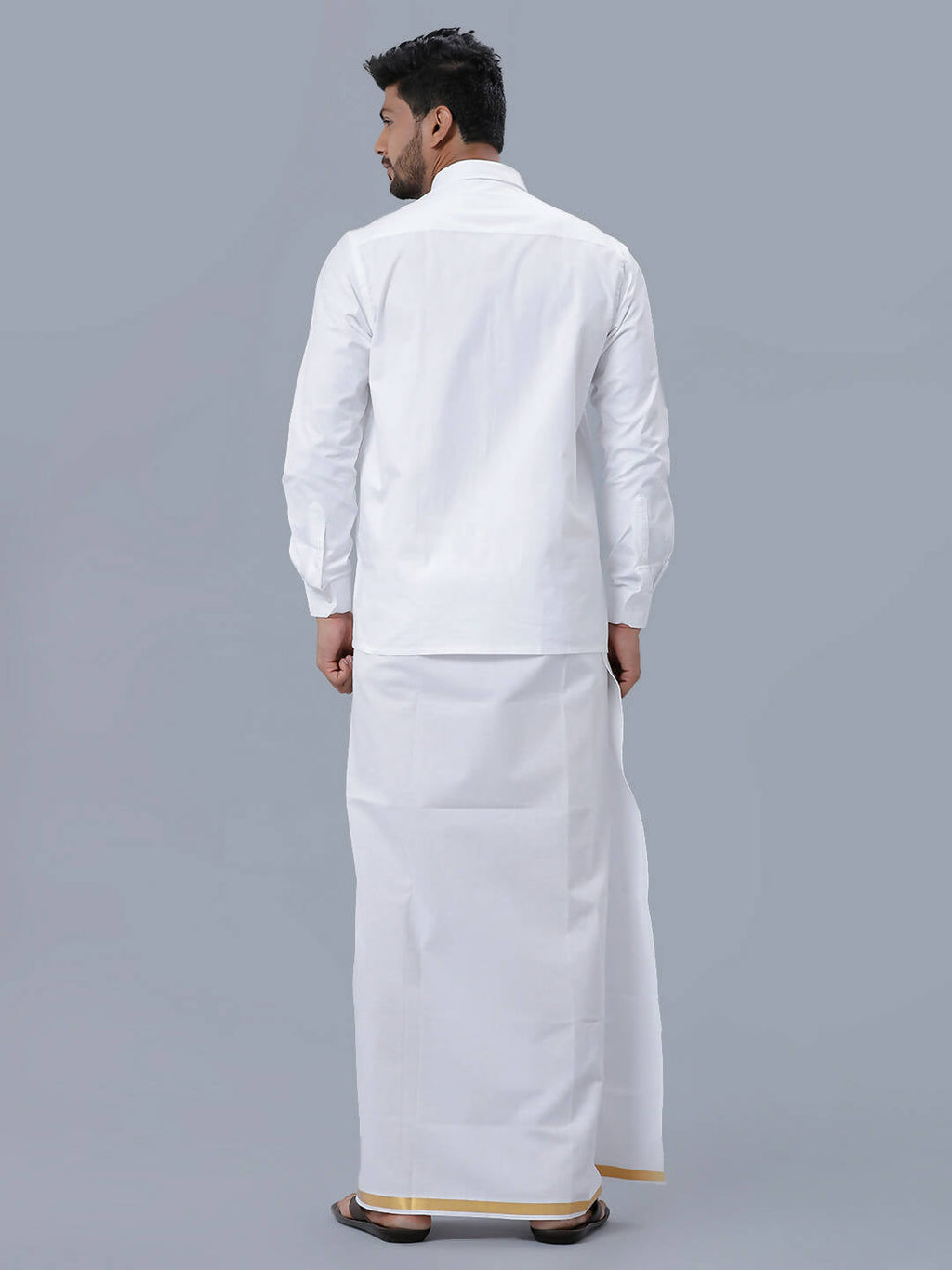 Ramraj Cotton Mens Pure Cotton 3/4 Inch Gold Jari Dhoti - White