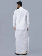 Ramraj Cotton Mens Pure Cotton 3/4 Inch Gold Jari Dhoti - White