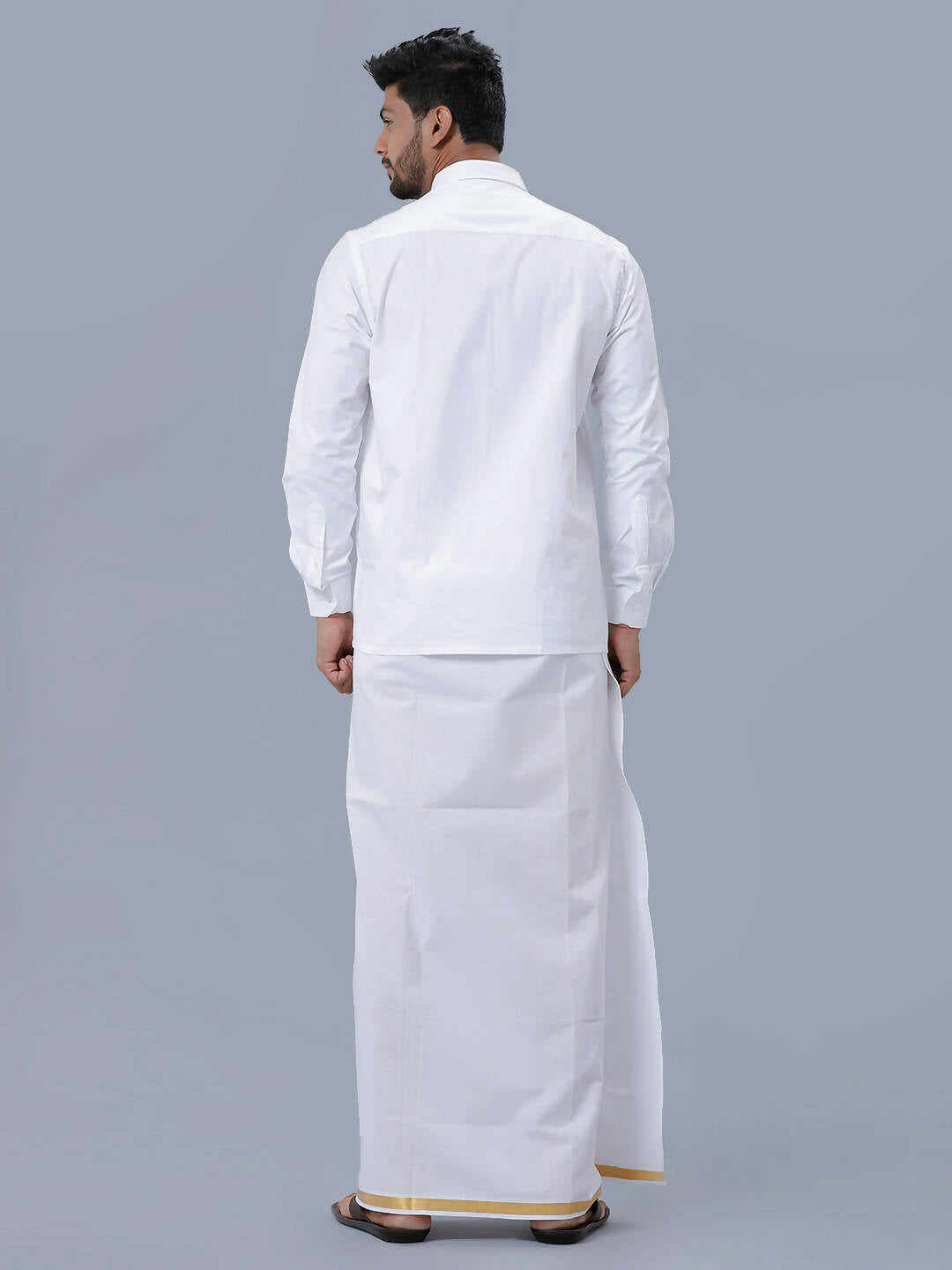 Ramraj Cotton Mens Pure Cotton 3/4 Inch Gold Jari Dhoti - White