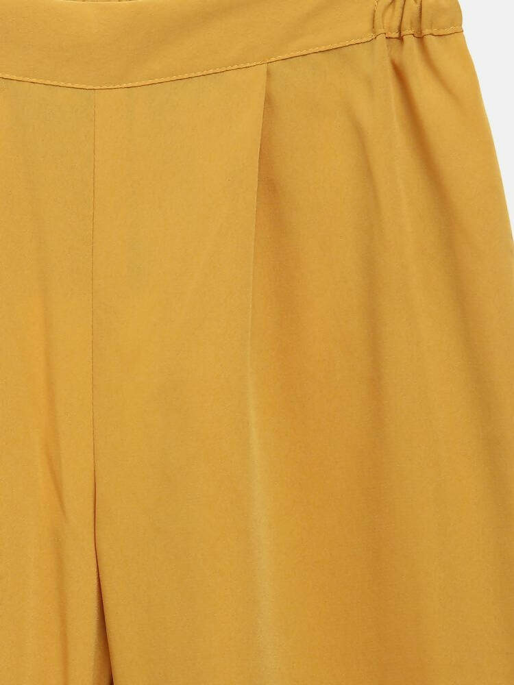 Ahalyaa Mustard Georgette Flared Kids Kurta Palazzo Set For Girls
