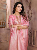 Aastha Fashion Pink Soft Organza Silk Weaving Saree - Distacart