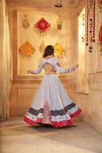 Sky Viscose Rayon Thread Embroidered Work And Print With Mirror All Over Navratri Lehenga Choli - Raas