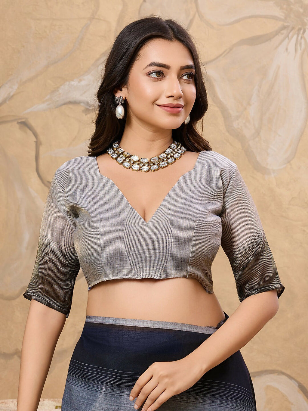 Shree Shyam Fashion Denim Grey Linen Saree - Distacart