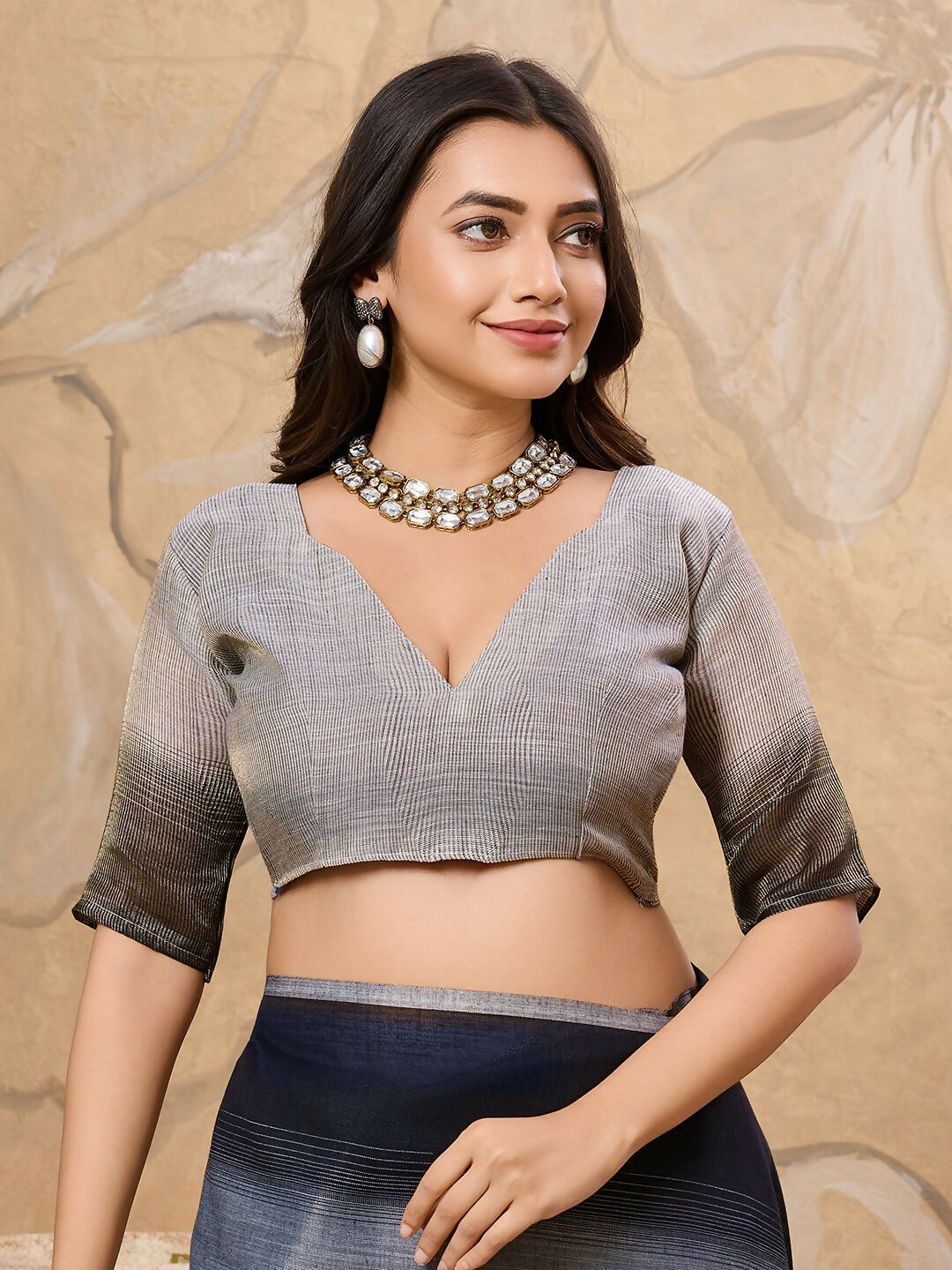 Shree Shyam Fashion Denim Grey Linen Saree - Distacart