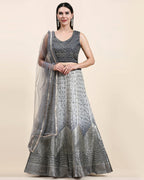 Grey Organza Mirror With Coding Work Lehenga Choli with Dupatta - Tanya