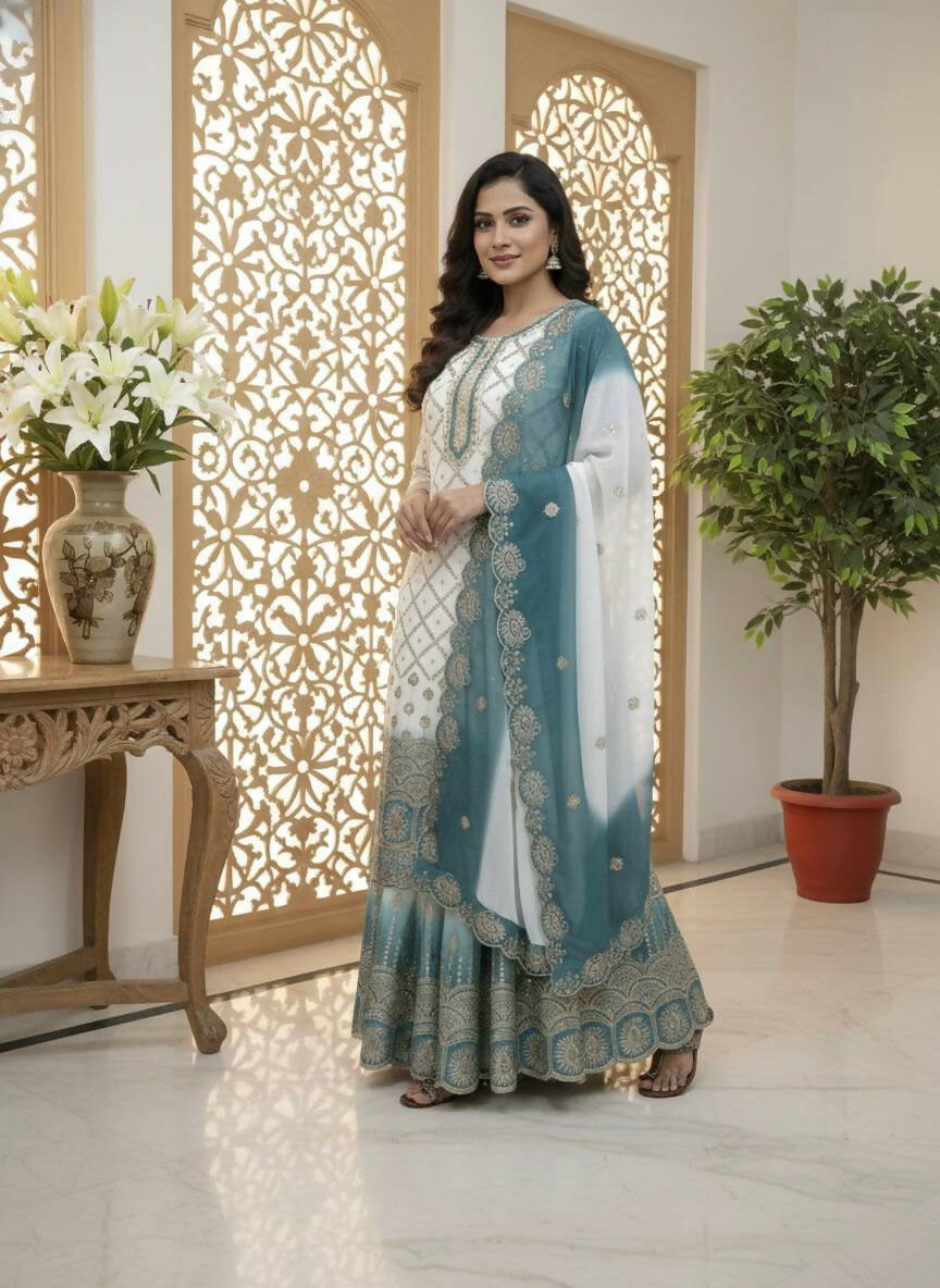 Teeya Creation Multi Color Star Georgette Heavy Embroidery Work Functional Wear Salwar Suit - Distacart