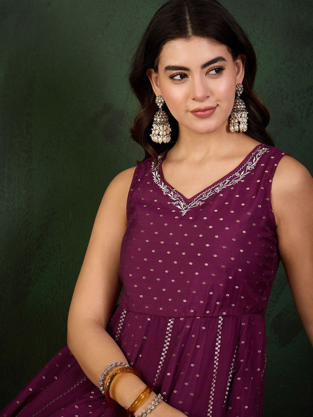 Sangria Woven Design Anarkali Kurta
