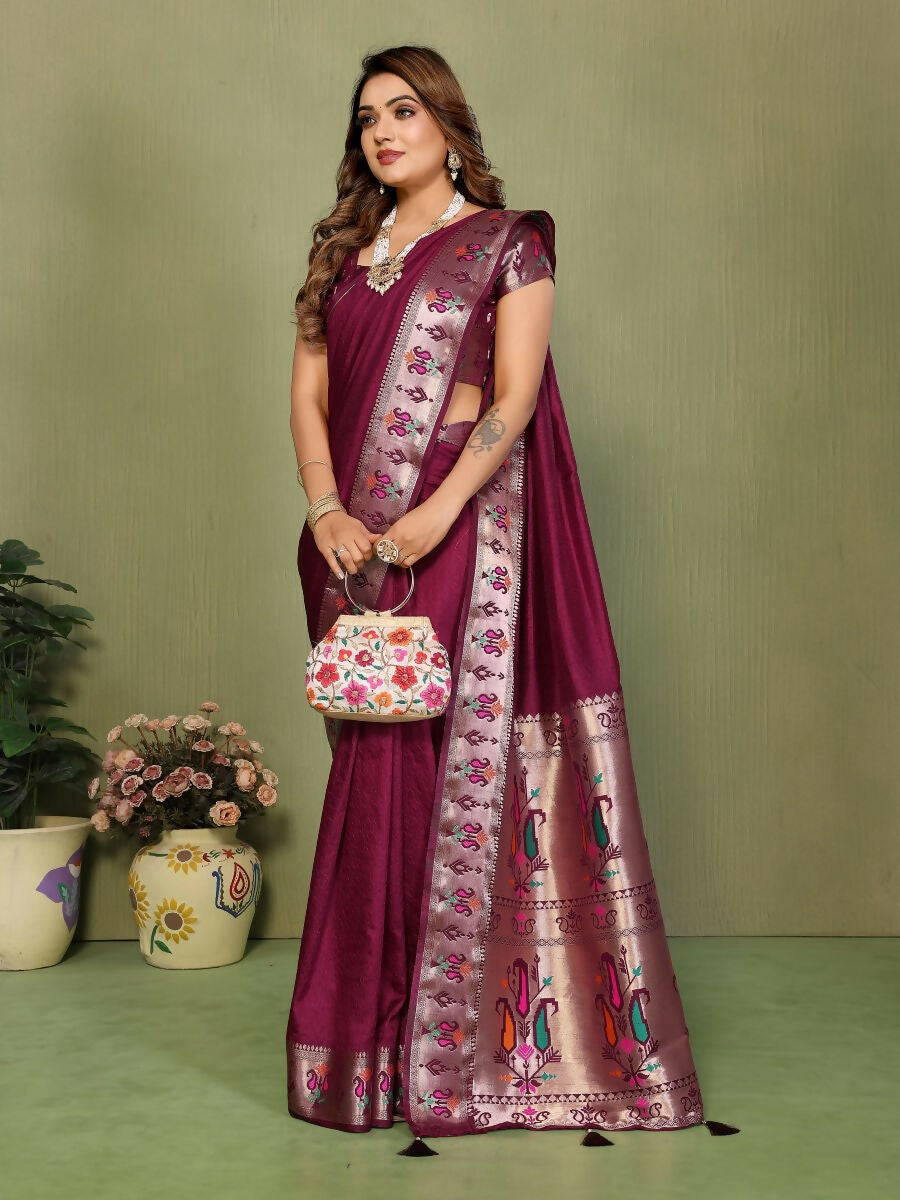 Anaita Maroon Paithani Gala Silk Saree With Blouse - Distacart