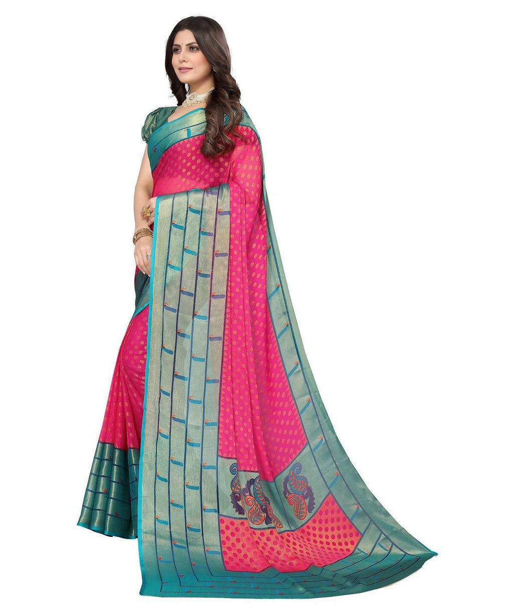Vamika Pink Chiffon Brasso Bollywood Style Woven Saree (DIMPLE PINK) - Distacart