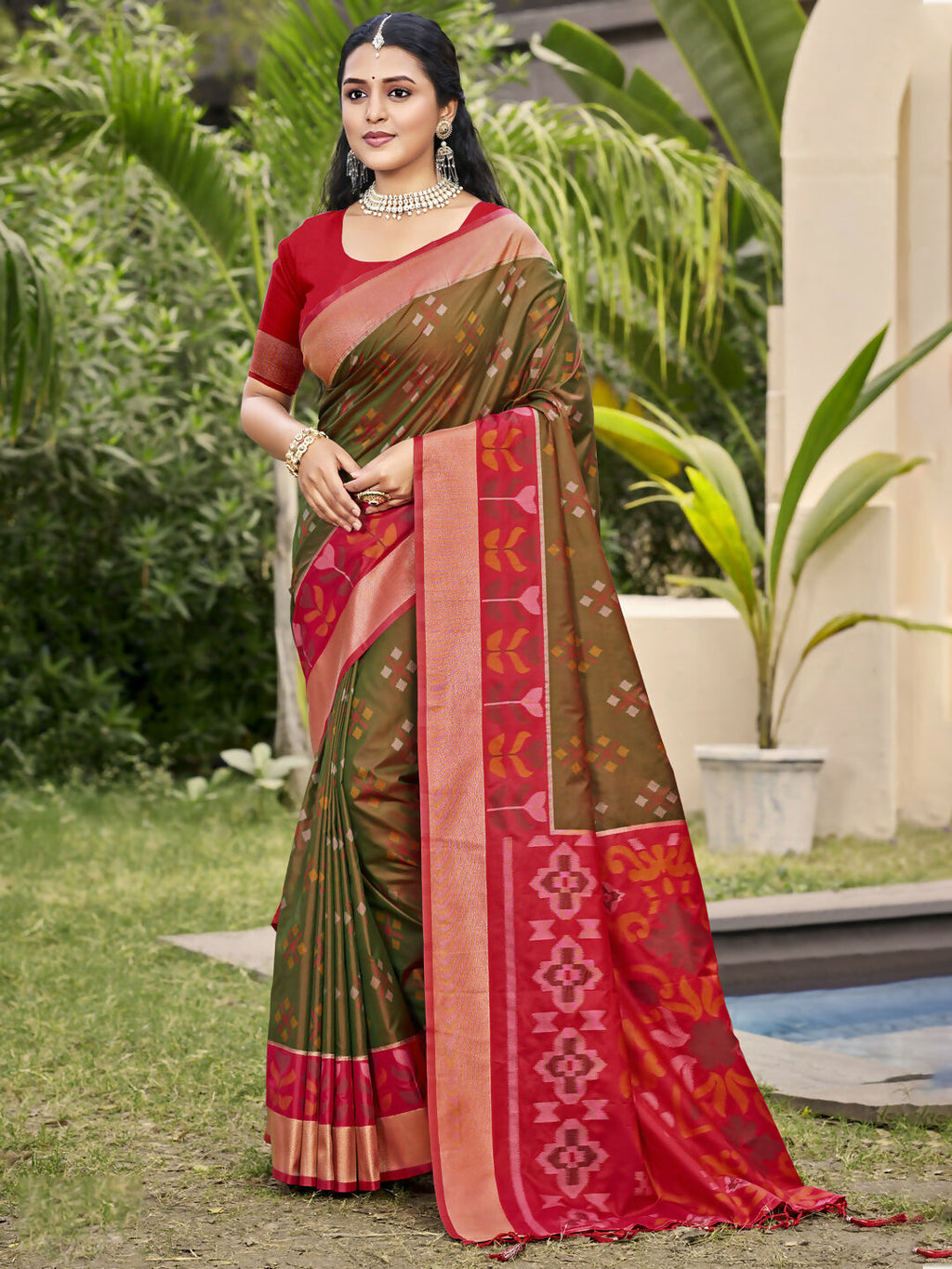 Shree Shyam Fashion Pochampalli Silk Brown Saree - Distacart