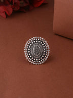 NVR Women's Oxidised Silver Plated Adjustable Finger Ring