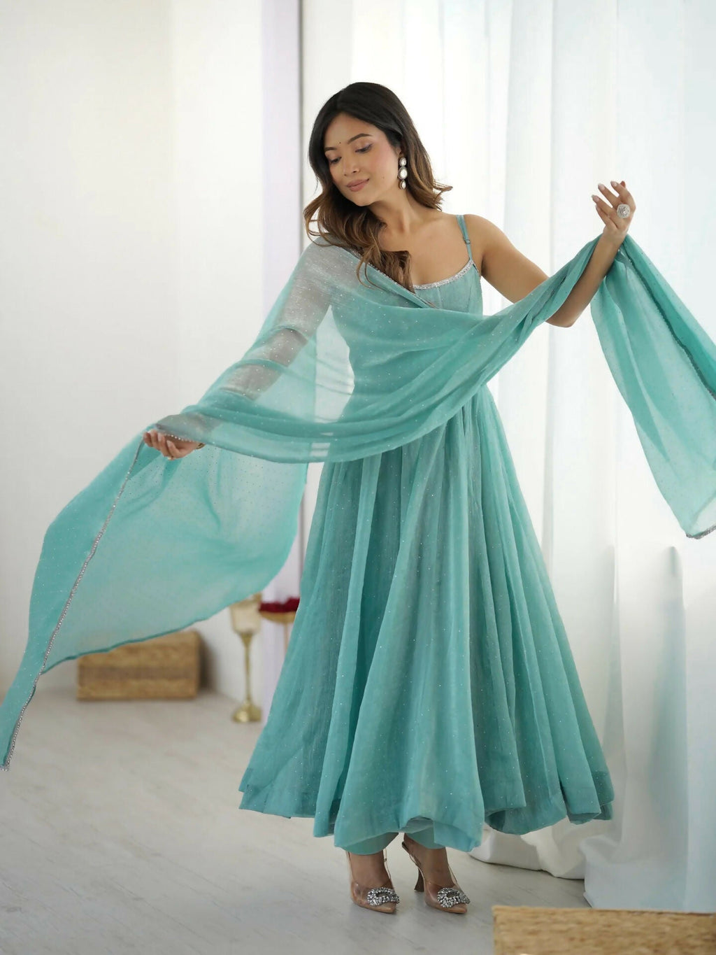 Joban Fashion Sky Kurta Set Silk Sequence Embroidery Work - Distacart