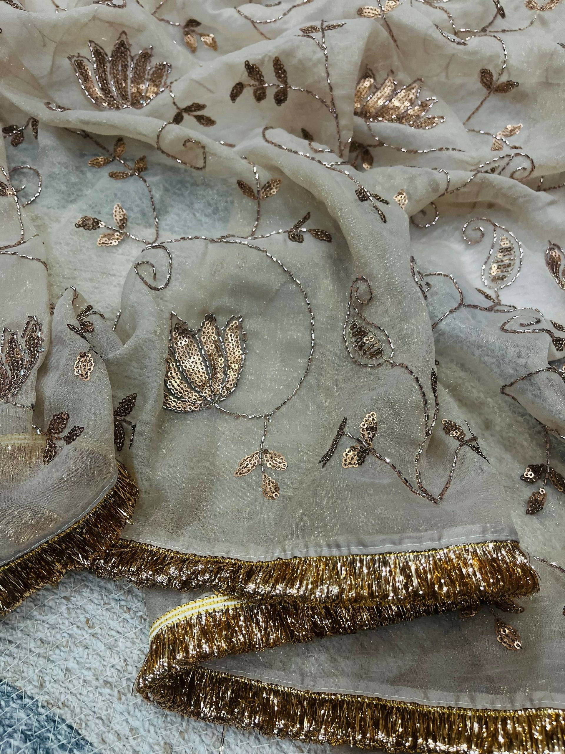 Joban Fashion Beige Rose Gold Silk Party Wear Sarees - Distacart