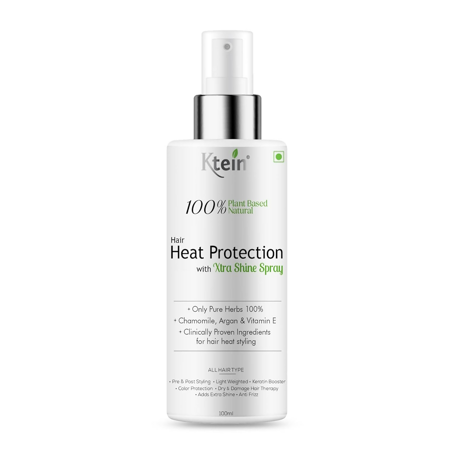 Ktein 100% Plant Based Hair Heat Protection Spray With Extra Shine Chamomile Argan And Vitamin E