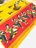 Vamika Latest Fashion Yellow Kalamkari With Jhalar Khadi Silk Saree - Distacart