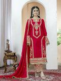 Teeya Creation Red Color Chinnon Silk Embroidery Work Fully Stitched Salwar Suit - Distacart