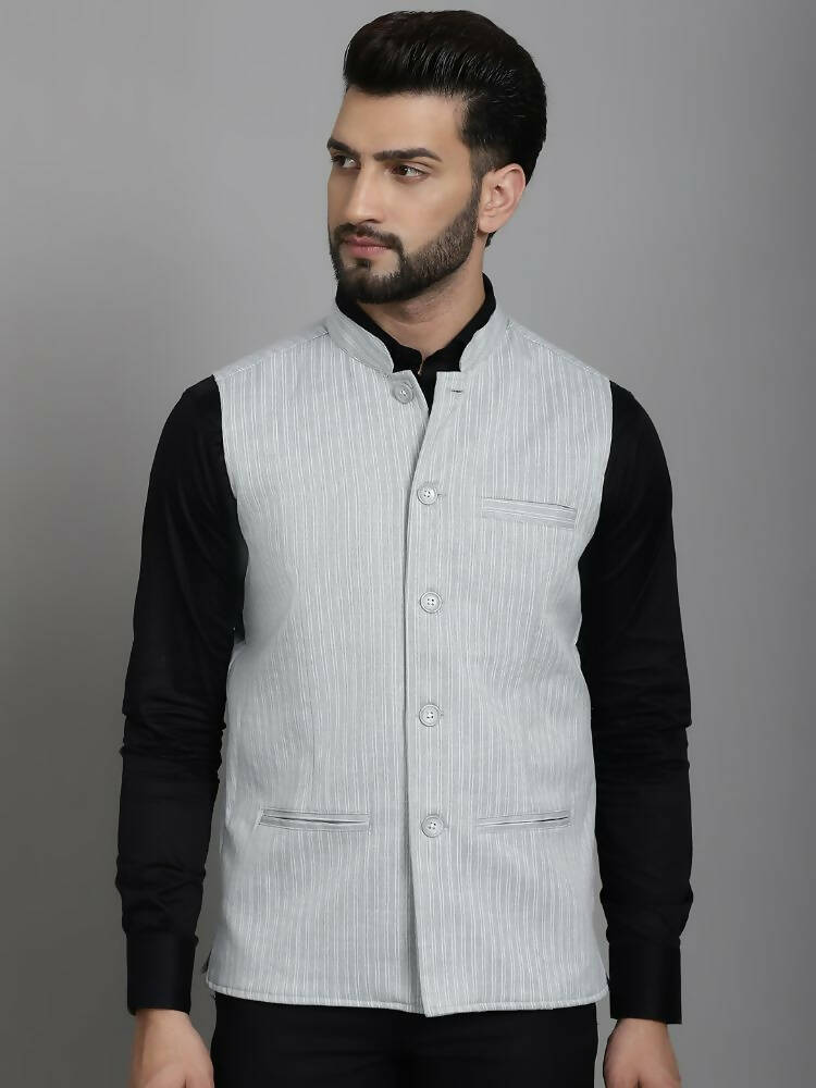 Even Apparels Nehru Jacket With Welt Pockets - Grey
