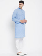 Even Apparels Blue Pure Cotton Men's Kurta With Band Collar - Distacart