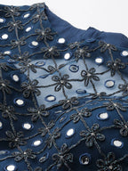 House of Panchhi Navy Blue Net Semi Stitched Coding, Sequins and Mirror work Lehenga Choli