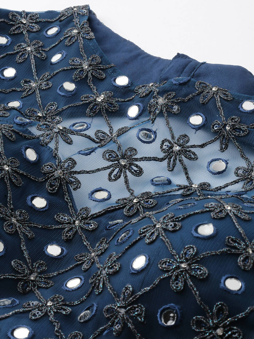 House of Panchhi Navy Blue Net Semi Stitched Coding, Sequins and Mirror work Lehenga Choli