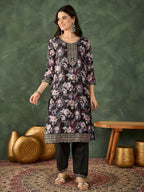 The52 Women's Beautiful Embroidery Work Chinon silk Fabric Straight Kurta Pant and Dupatta Set - Distacart