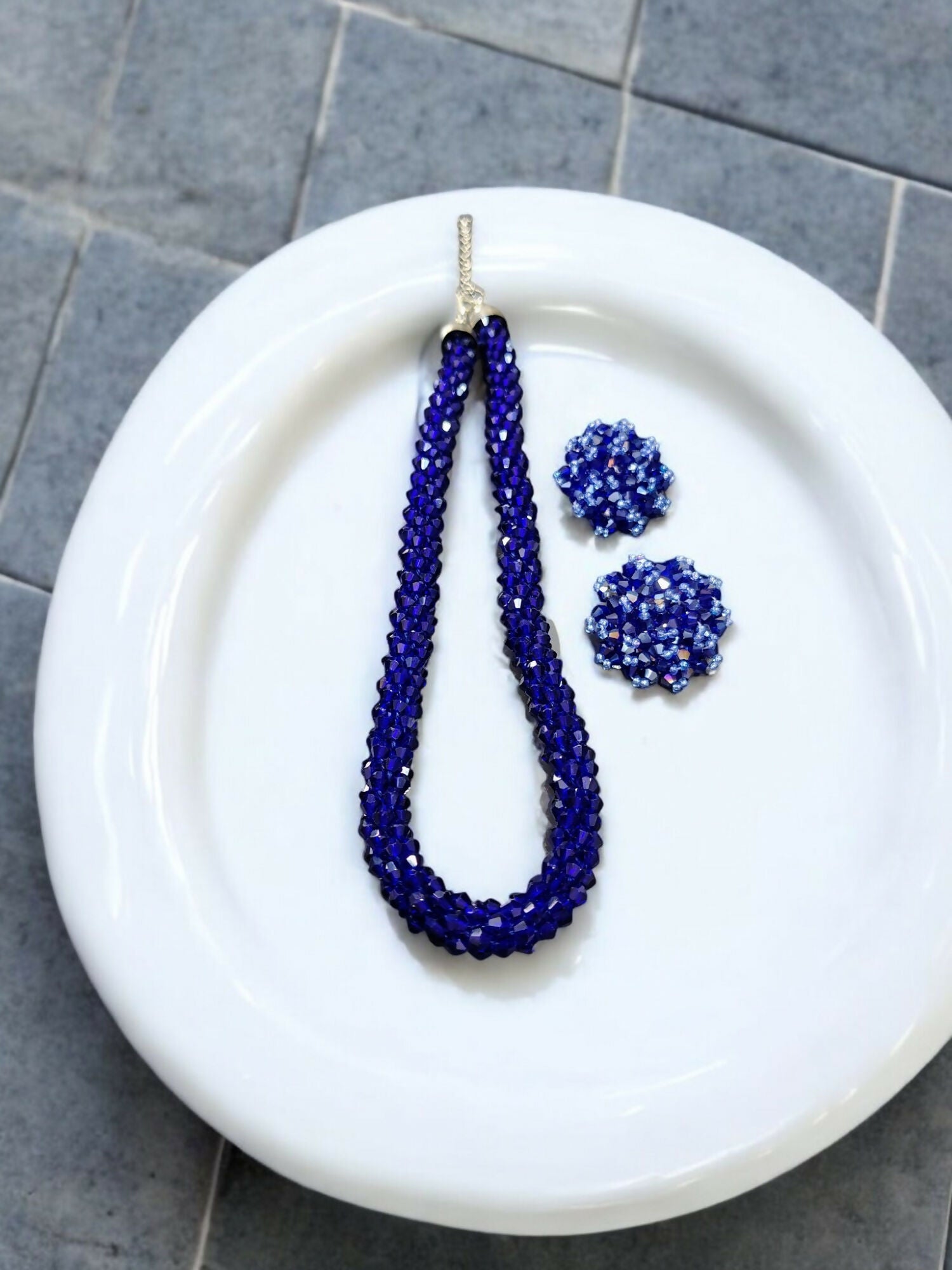 Inhanns Noor-E-Jalwa – Handmade Crystal Bead Necklace / Necklace With Earrings -Adjustable - Blue