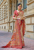 Dirt Brown Superior V.P.Silk Woven Printed Patola Silk Saree - Rewaa Milano