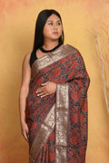 Very Much Indian Modal Silk Ajrakh Handblock Printed Natural Dyes With Designer Border Saree - Maroon