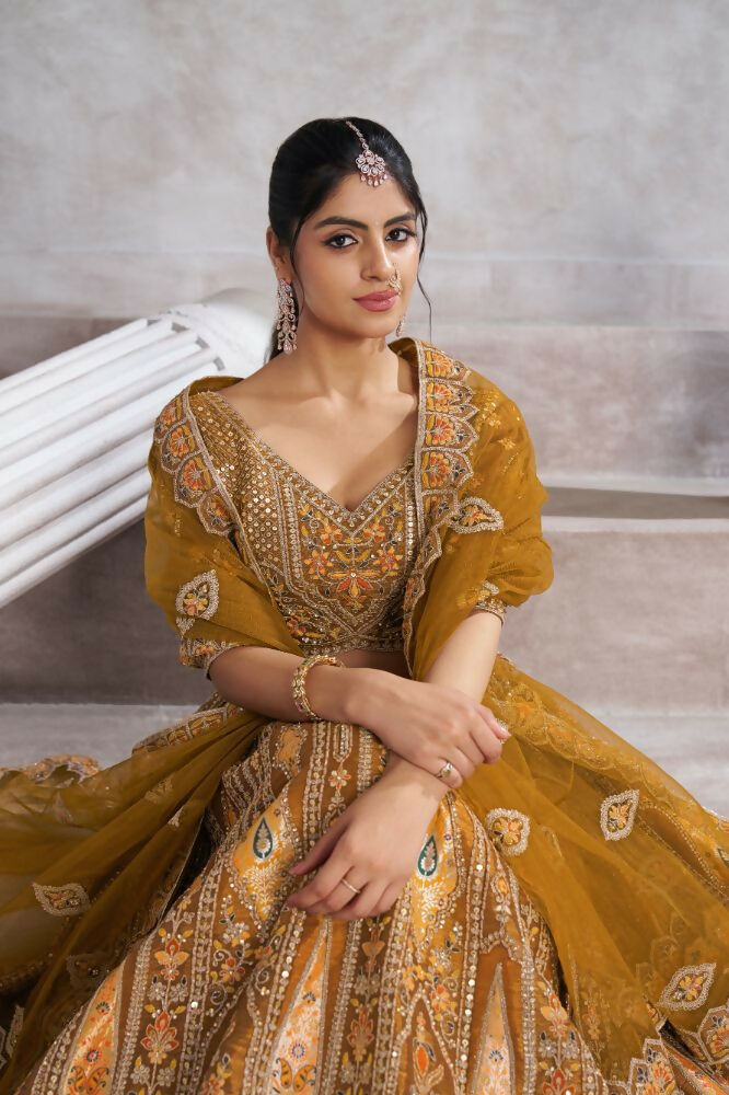Kesar Fab Dark-Mustard Banarasi Silk Hand_Woven Lehenga