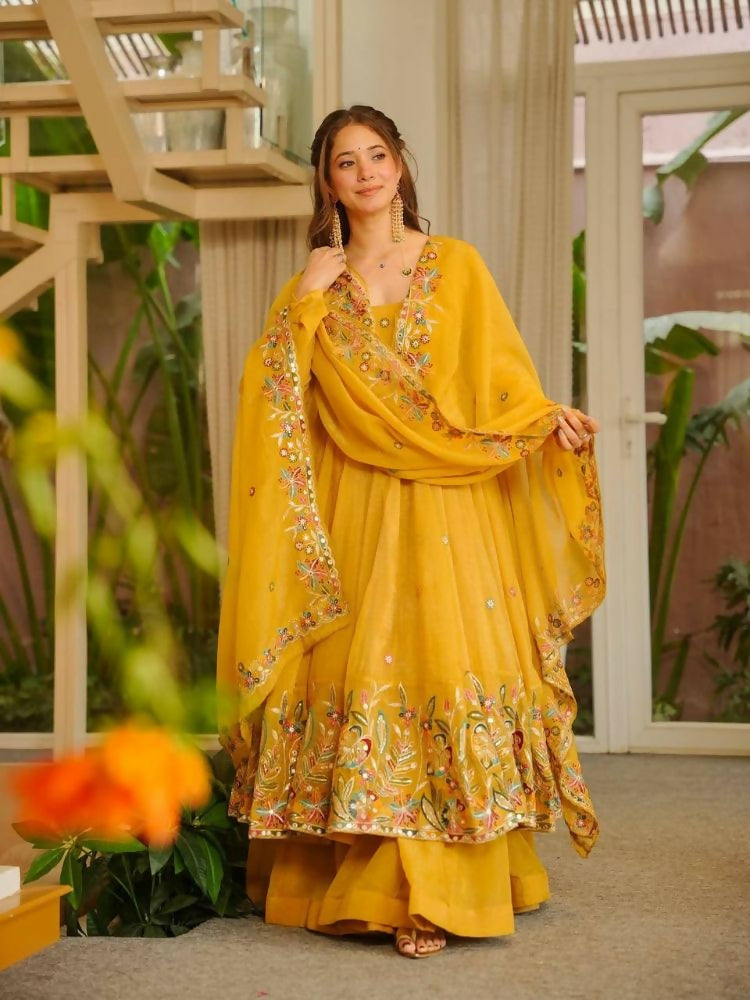 Teeya Creation Yellow Color Crunchy Silk Fancy Wedding Wear Palazzo Set - Distacart
