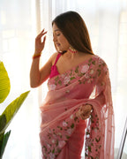 Vamsee Damini Peach Gold Tebi Silk Saree