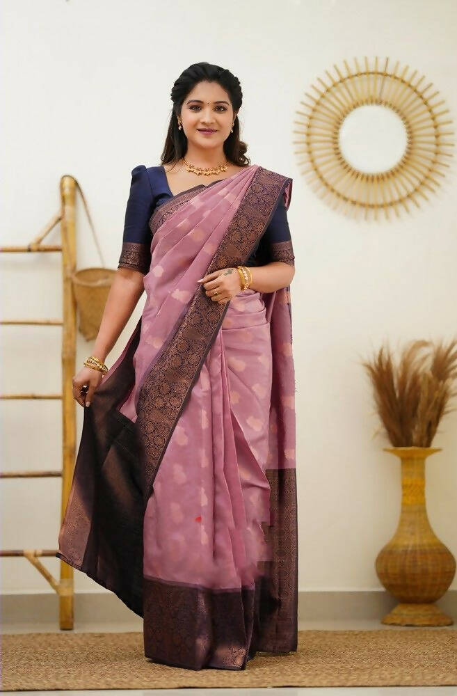 DEIANA'S Beautiful Designer Golden zari Soft Lichi Silk Saree - Pink